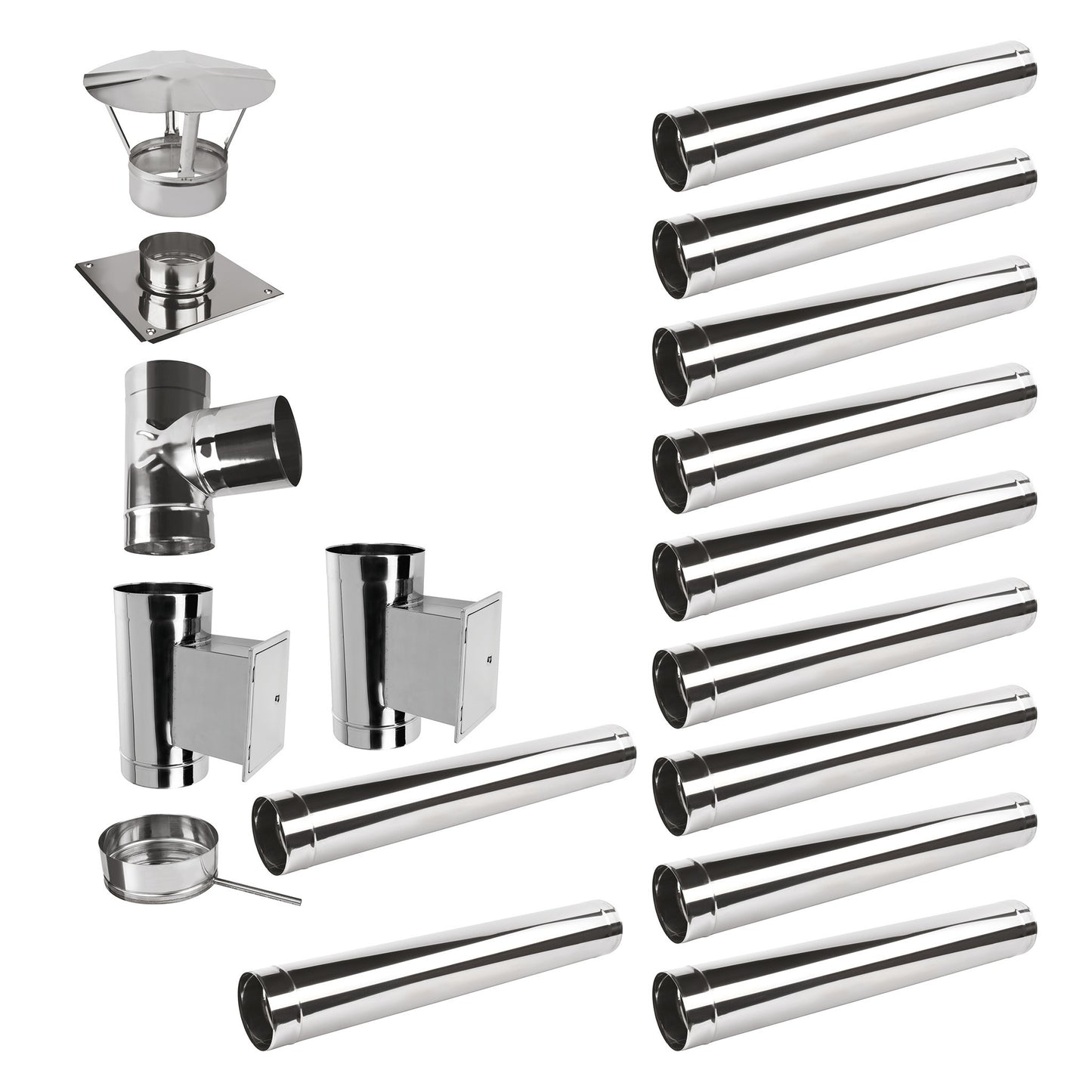 Edelstahlschornstein Bausätze Konfigurator Einwandig - Ø130 mm , Ø150 mm - 0,6 mm - Vm - Sanierungsbausatz einwandig Abgasrohr Sanierung