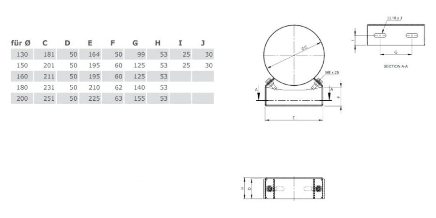 Edelstahlschornstein Wandhalter starr 50 mm Ø130 mm - V2A - DW-ECO 2.0 Jeremias