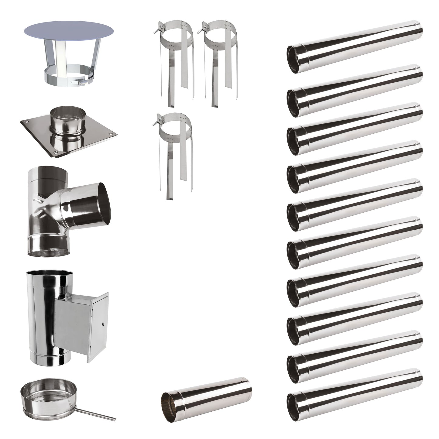 Edelstahlschornstein Bausatz Einwandig 11,5 m - Ø120 mm - 0,6 mm Sanierungsbausatz einwandig Abgasrohr Sanierung