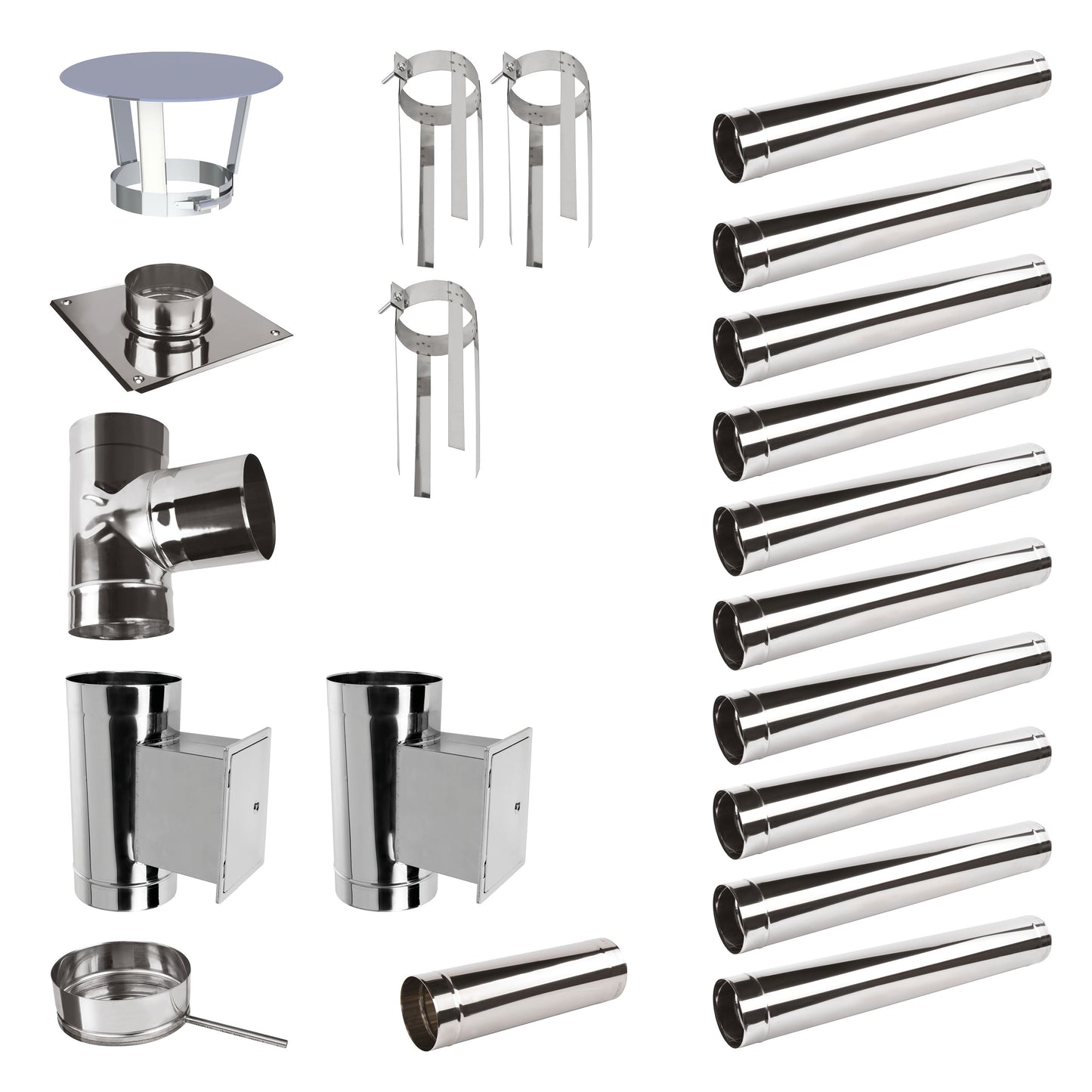 Edelstahlschornstein Bausatz Einwandig 11,9 m mit 2 Reinigungselementen - Ø120 mm - 0,6 mm Sanierungsbausatz einwandig Abgasrohr Sanierung