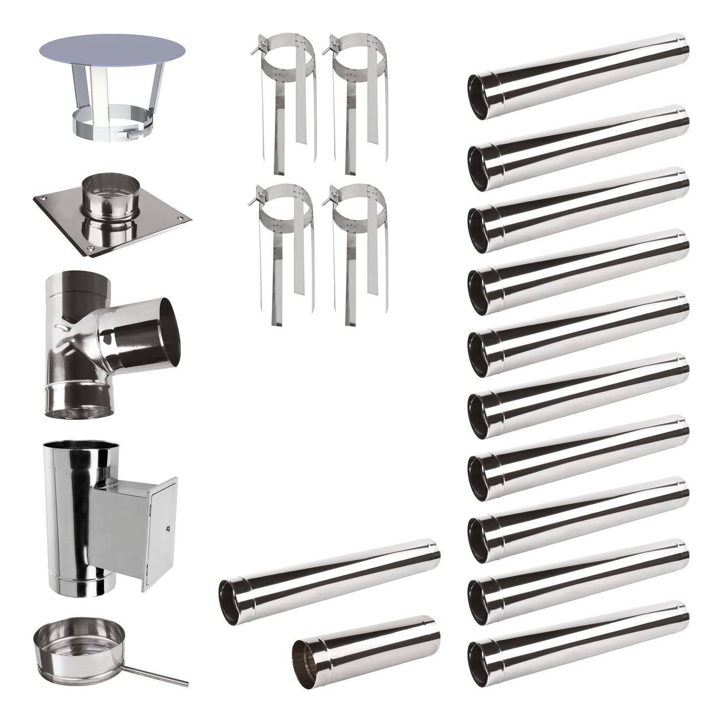 Edelstahlschornstein Bausatz Einwandig 12,5 m - Ø120 mm - 0,6 mm Sanierungsbausatz einwandig Abgasrohr Sanierung