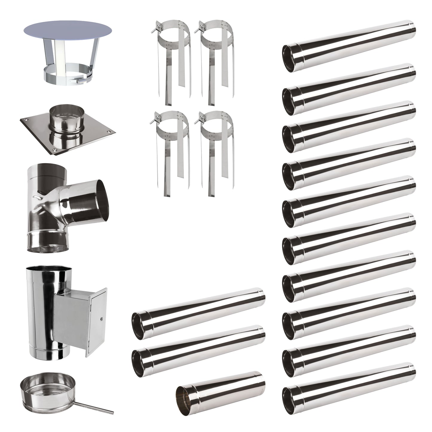 Edelstahlschornstein Bausatz Einwandig 13,5 m - Ø120 mm - 0,6 mm Sanierungsbausatz einwandig Abgasrohr Sanierung