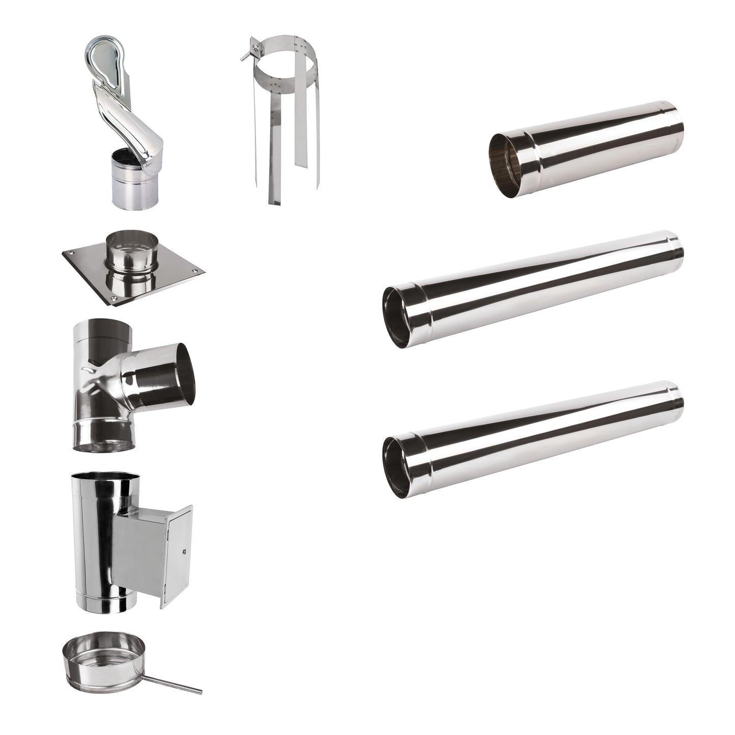 Edelstahlschornstein Bausatz Einwandig 3,5 m - Ø120 mm - 0,6 mm Sanierungsbausatz einwandig Abgasrohr Sanierung mit drehbarer Schornsteinaufsatz