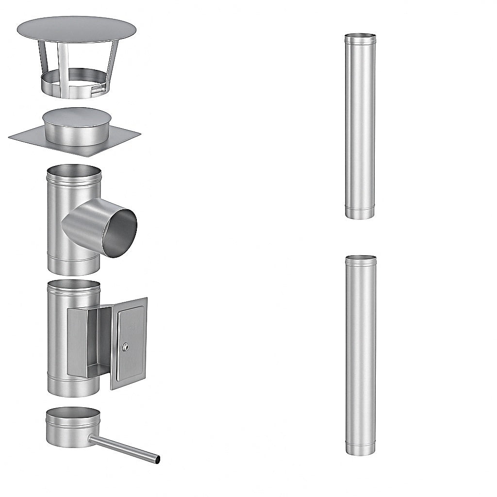 Edelstahlschornstein Bausatz Einwandig 3 m - Ø150 mm - 0,6 mm - V4A, V2A - Sanierungsbausatz einwandig Abgasrohr Sanierung EW-FU Jeremias
