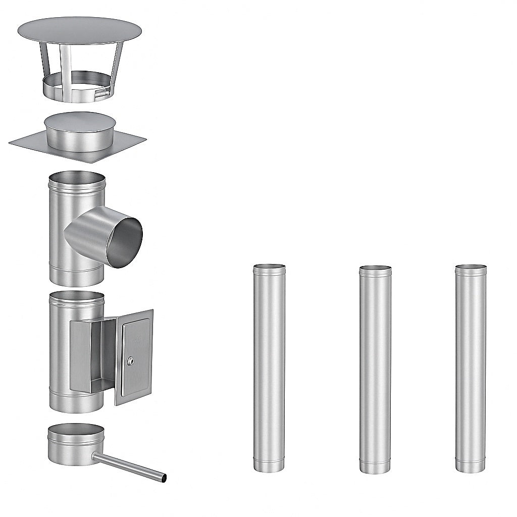 Edelstahlschornstein Bausatz Einwandig 4 m - Ø150 mm - 0,6 mm - V4A, V2A - Sanierungsbausatz einwandig Abgasrohr Sanierung EW-FU Jeremias