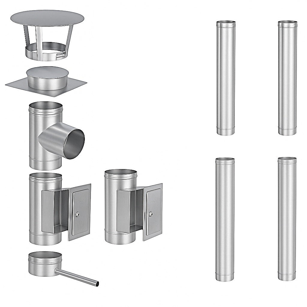 Edelstahlschornstein Bausatz Einwandig 5,4 m - Ø150 mm - 0,6 mm - V4A, V2A - Sanierungsbausatz einwandig Abgasrohr Sanierung EW-FU Jeremias