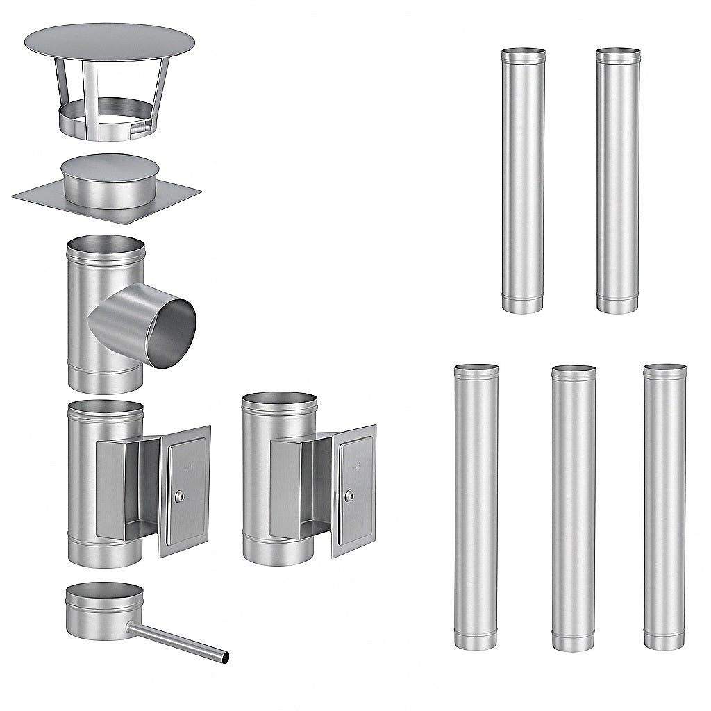 Edelstahlschornstein Bausatz Einwandig 6,4 m - Ø150 mm - 0,6 mm - V4A, V2A - Sanierungsbausatz einwandig Abgasrohr Sanierung EW-FU Jeremias