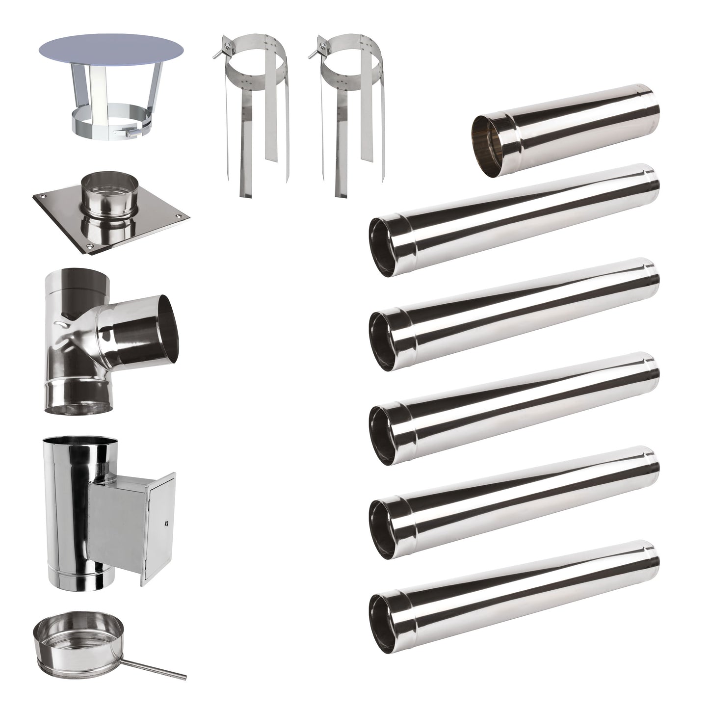Edelstahlschornstein Bausatz Einwandig 8,5 m - Ø120 mm - 0,6 mm Sanierungsbausatz einwandig Abgasrohr Sanierung