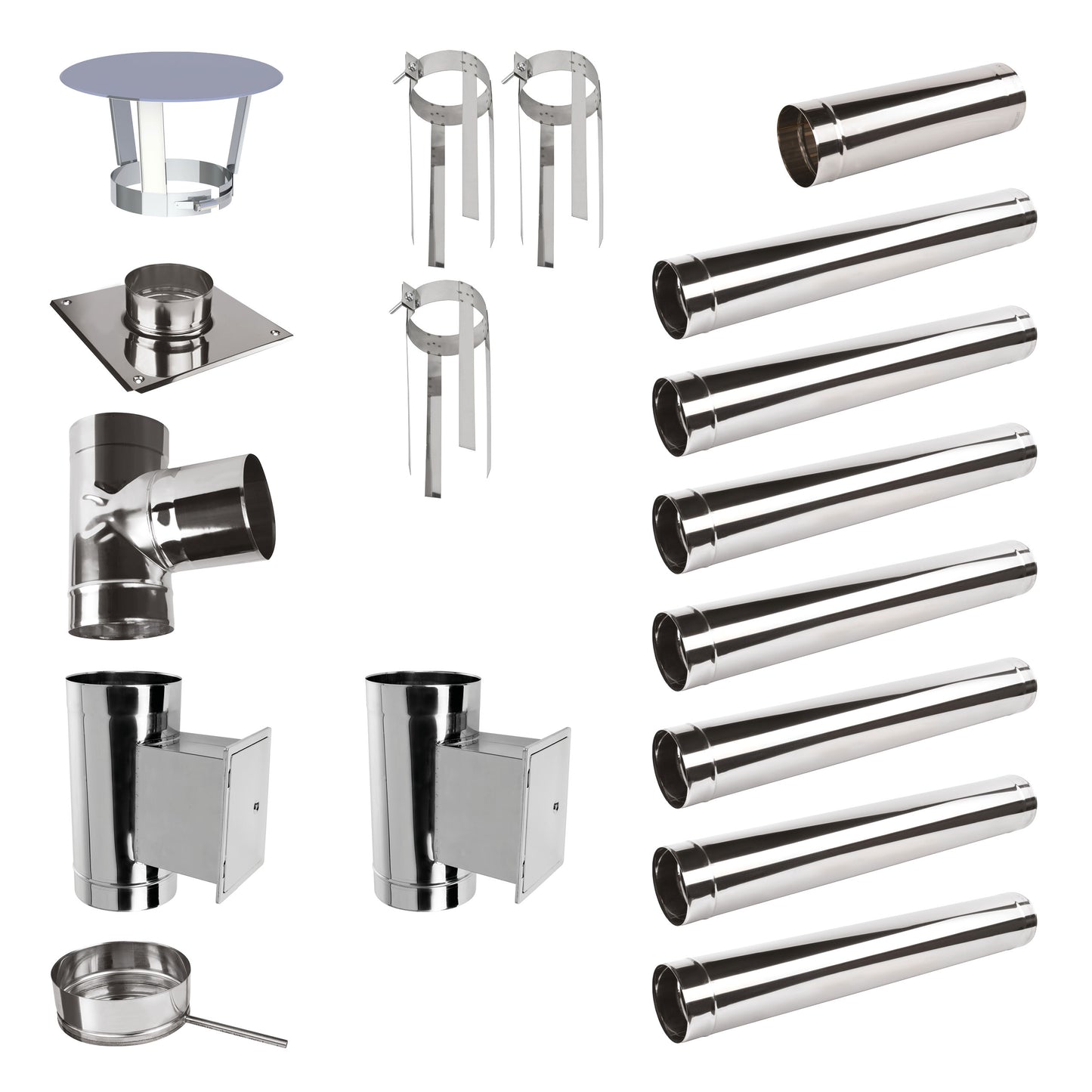 Edelstahlschornstein Bausatz Einwandig 8,9 m mit 2 Reinigungselement - Ø120 mm - 0,6 mm Sanierungsbausatz einwandig Abgasrohr Sanierung