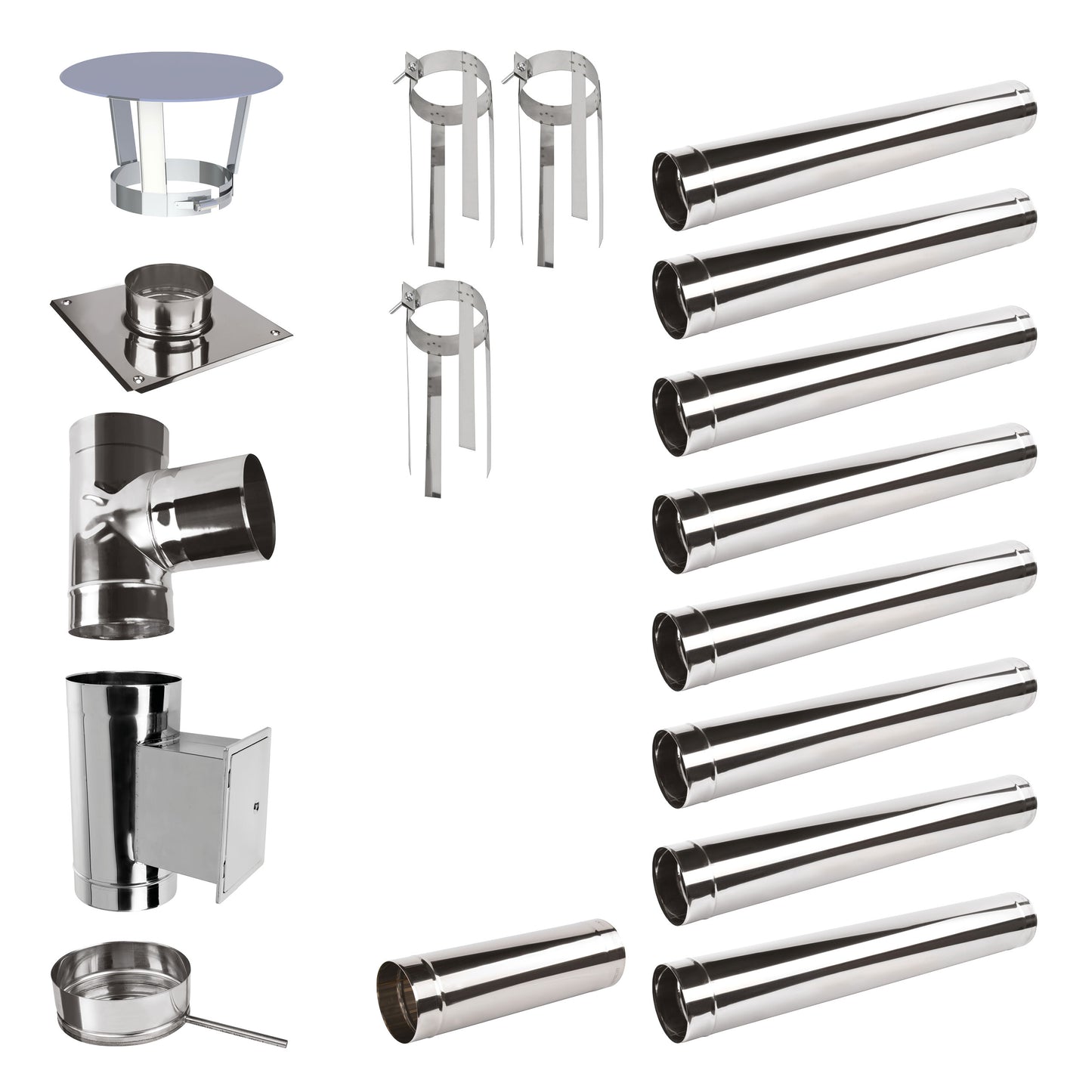 Edelstahlschornstein Bausatz Einwandig 9,5 m - Ø120 mm - 0,6 mm Sanierungsbausatz einwandig Abgasrohr Sanierung