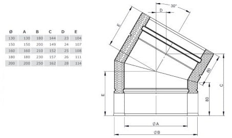 Edelstahlschornstein Bogen 30° starr Ø130 mm - V2A - DW-ECO 2.0 Jeremias