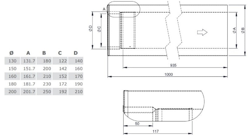 Edelstahlschornstein Rohr Lange 1000 mm mit Wandfutter kürzbar Ø130 mm - V2A - DW-ECO 2.0 Jeremias
