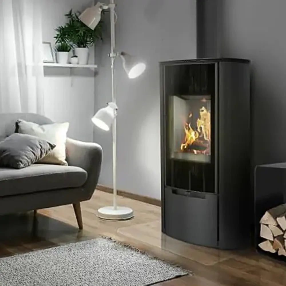Kratki Kaminofen Koza Enyo R mit Panoramascheibe Weiß Links 8 kW Ø150 BImSchV Stufe 2 Holzofen