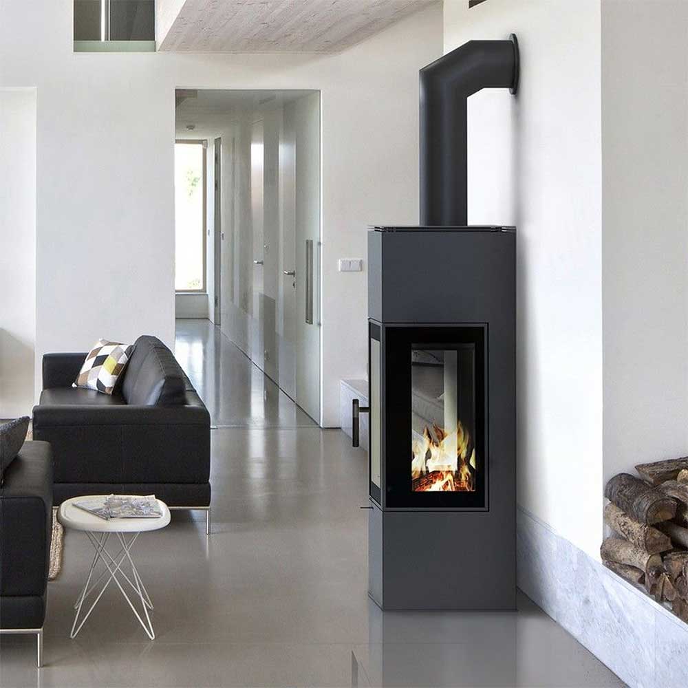 Kratki Kaminofen Thor View 3-seitig Schwarz Rechts 8 kW Ø150 BImSchV Stufe 2 Holzofen