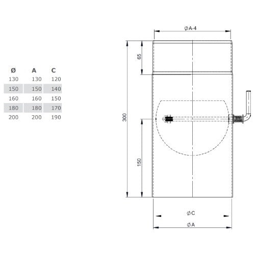 Ofenrohr - Längenelement 300 mm mit Drosselklappe Ø150 mm - 2,0 mm - schwarz - Ferro-Lux Jeremias