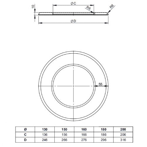 Ofenrohr - Wandrosette 55 mm Ø150 mm - 2,0 mm - schwarz - Ferro-Lux Jeremias