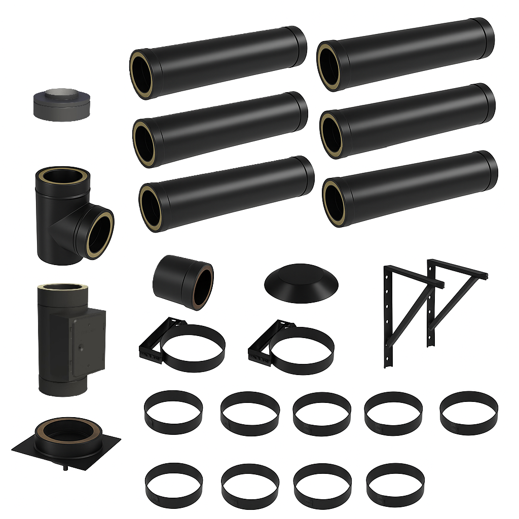 DW BLACK V2A Bausatz Doppelwandig Ø130 Höhe 7,2 m DW mit Mündungsabschluss - Jeremias DW-Black