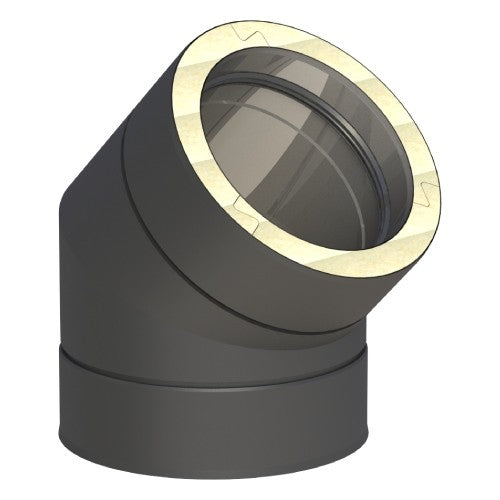 Edelstahlschornstein Doppelwandig Bogen 45° starr Schwarz Ø180 mm - V2A - Jeremias DW-Black