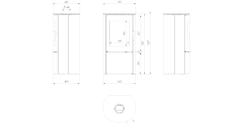 Kratki Kaminofen Koza Falcon 9 mit gebogene Scheibe Links 10 kW Ø150 BImSchV Stufe 2 Holzofen