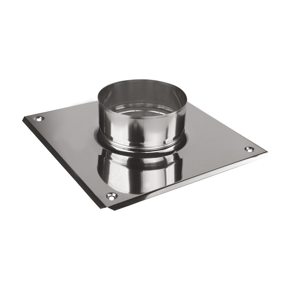 Edelstahl Schachtabdeckung - Kamin Grundplatte Ø130 mm (Außenmaße 26 x 26 cm)