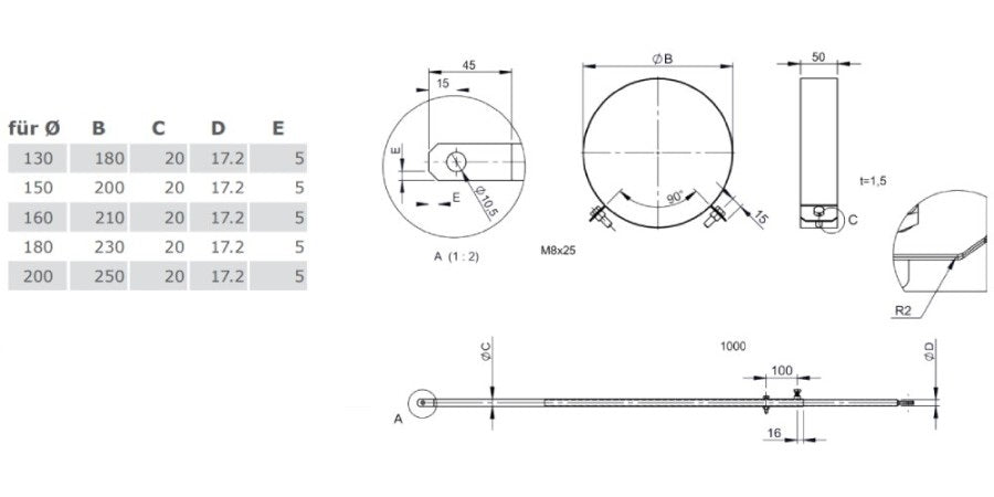 Edelstahlschornstein 2-Punktabspannung mit Rundrohr Ø130 mm - Länge: 3m - V2A - DW-ECO 2.0 Jeremias