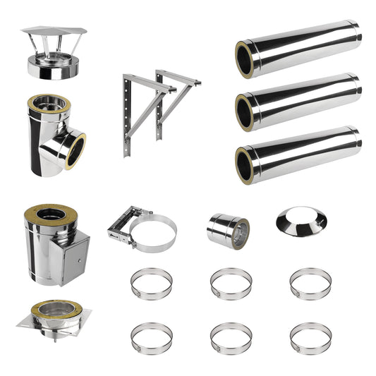 Edelstahlschornstein V2A Bausatz Doppelwandig Ø180 Höhe 4,2 m mit Regenhaube - Jeremias DW-ECO 2.0