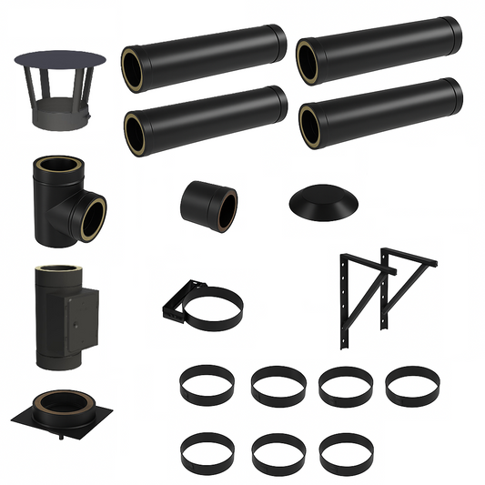 DW BLACK V2A Bausatz Doppelwandig Ø130 Höhe 5,2 m mit Regenhaube - Jeremias DW-Black