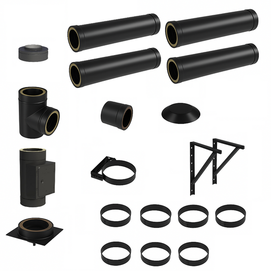 DW BLACK V2A Bausatz Doppelwandig Ø130 Höhe 5,2 m mit Mündungsabschluss - Jeremias DW-Black