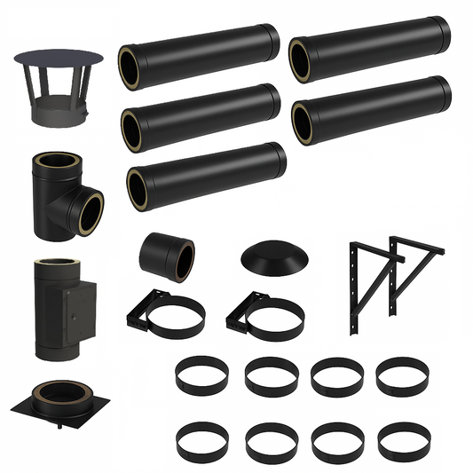 DW BLACK V2A Bausatz Doppelwandig Ø130 Höhe 6,2 m mit Regenhaube - Jeremias DW-Black