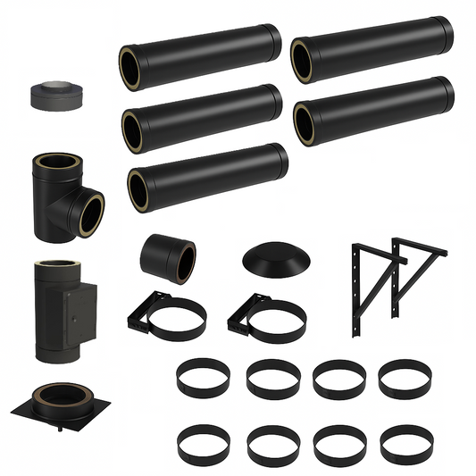 DW BLACK V2A Bausatz Doppelwandig Ø130 Höhe 6,2 m mit Mündungsabschluss - Jeremias DW-Black