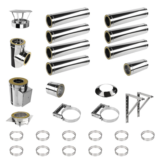 Edelstahlschornstein V2A Bausatz Doppelwandig Ø200 Höhe 8,7 m mit Regenhaube - Jeremias DW-ECO 2.0