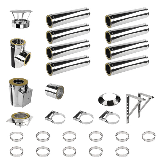 Edelstahlschornstein V2A Bausatz Doppelwandig Ø200 Höhe 9,2 m mit Regenhaube - Jeremias DW-ECO 2.0
