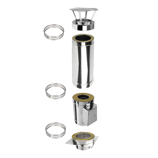 Kaminverlängerung mit Reinigungselement Höhe 1 m - Schornsteinverlängerung Doppelwandig DW Ø150 mm - Jeremias DW-ECO 2.0