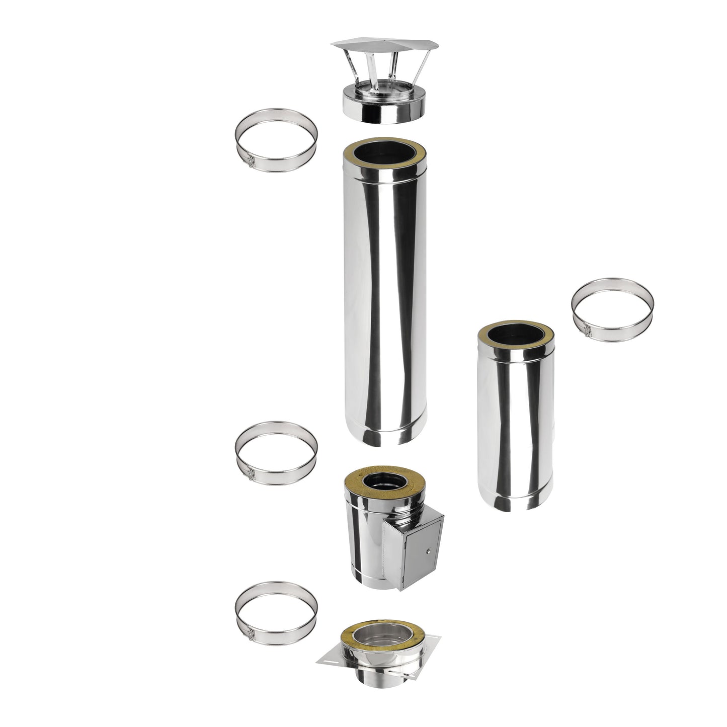 Kaminverlängerung mit Reinigungselement Höhe 2 m - Schornsteinverlängerung Doppelwandig DW Ø150 mm - Jeremias DW-ECO 2.0