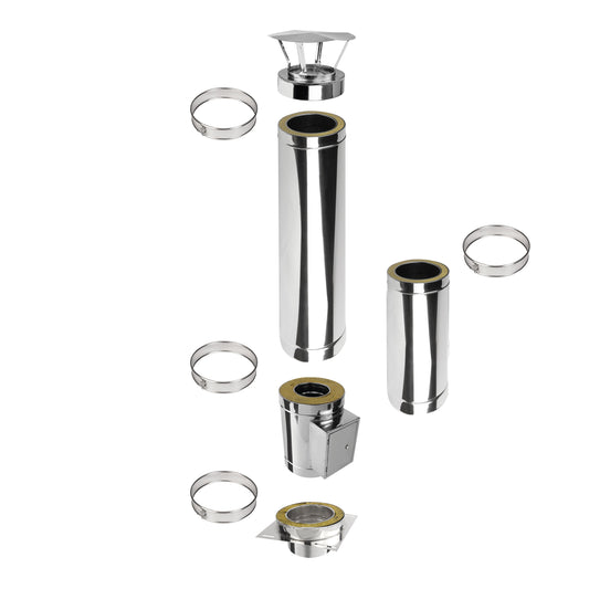 Kaminverlängerung mit Reinigungselement Höhe 2 m - Schornsteinverlängerung Doppelwandig DW Ø150 mm - Jeremias DW-ECO 2.0
