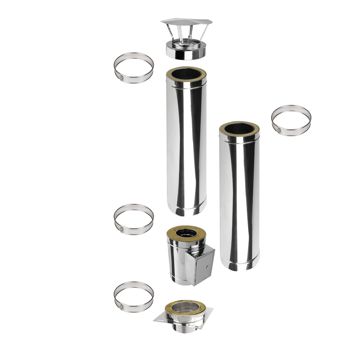 Kaminverlängerung mit Reinigungselement Höhe 2,5 m - Schornsteinverlängerung Doppelwandig DW Ø150 mm - Jeremias DW-ECO 2.0