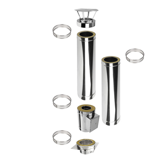 Kaminverlängerung mit Reinigungselement Höhe 2,5 m - Schornsteinverlängerung Doppelwandig DW Ø150 mm - Jeremias DW-ECO 2.0