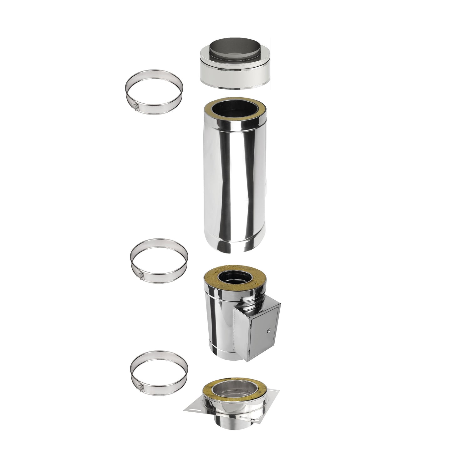 Kaminverlängerung mit Reinigungselement Höhe 1 m - Schornsteinverlängerung Doppelwandig DW Ø130 mm - Jeremias DW-ECO 2.0
