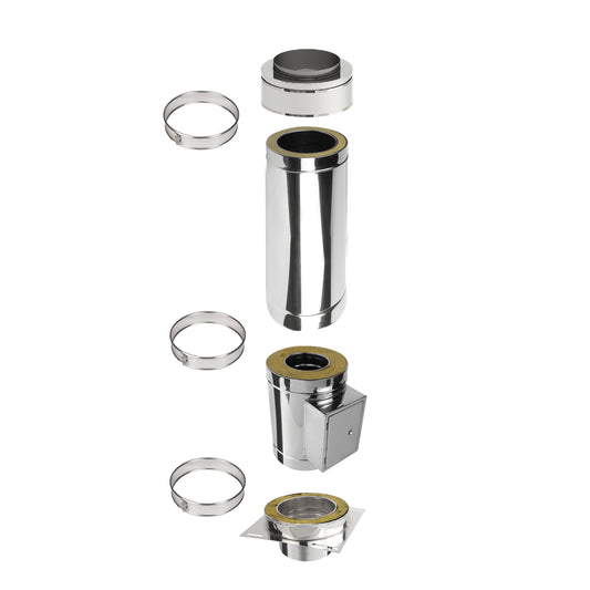 Kaminverlängerung mit Reinigungselement Höhe 1 m - Schornsteinverlängerung Doppelwandig DW Ø150 mm - Jeremias DW-ECO 2.0