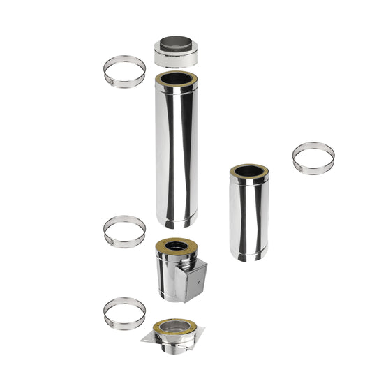 Kaminverlängerung mit Reinigungselement Höhe 2 m - Schornsteinverlängerung Doppelwandig DW Ø150 mm - Jeremias DW-ECO 2.0