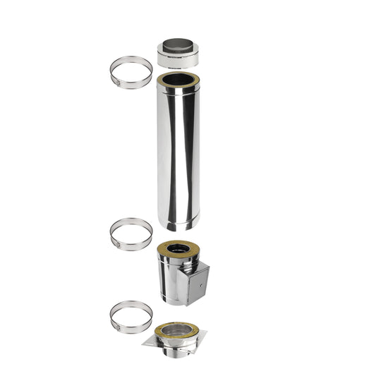 Kaminverlängerung mit Reinigungselement Höhe 1,5 m - Schornsteinverlängerung Doppelwandig DW Ø150 mm - Jeremias DW-ECO 2.0