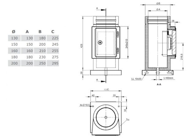 Edelstahlschornstein Reinigungselement mit Grundplatte Ø180 mm - V2A - DW-ECO 2.0 Jeremias