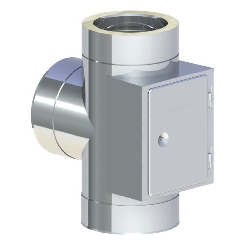 Edelstahlschornstein T-Stück 90° mit Reinigung gegenüberliegend Ø180 mm - V2A - DW-ECO 2.0 Jeremias