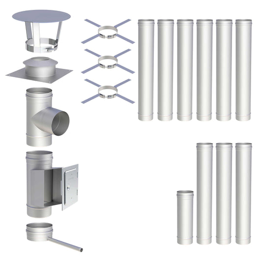 Edelstahlschornstein Bausatz Einwandig 10,5 m - Ø180 mm - 0,6 mm - V4A, V2A -  Sanierungsbausatz einwandig Abgasrohr Sanierung EW-FU Jeremias