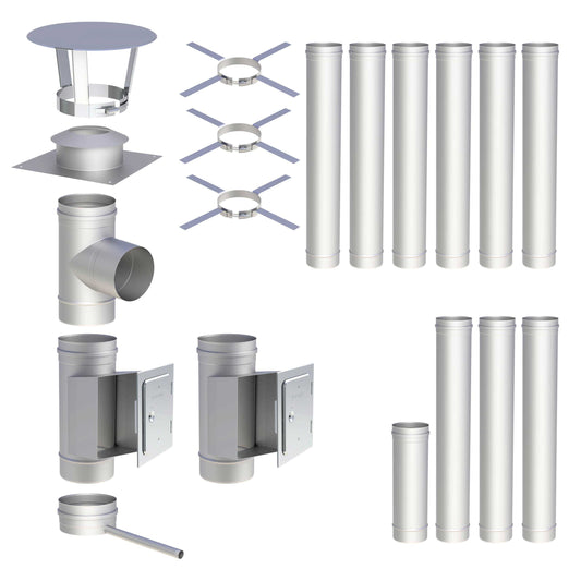 Edelstahlschornstein Bausatz Einwandig 10,9 m - Ø180 mm - 0,6 mm - V4A, V2A -  Sanierungsbausatz einwandig Abgasrohr Sanierung EW-FU Jeremias
