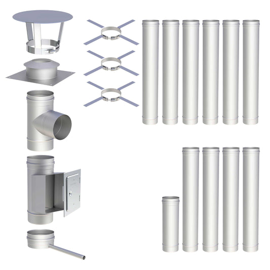 Edelstahlschornstein Bausatz Einwandig 11,5 m - Ø200 mm - 0,6 mm - V4A, V2A -  Sanierungsbausatz einwandig Abgasrohr Sanierung EW-FU Jeremias