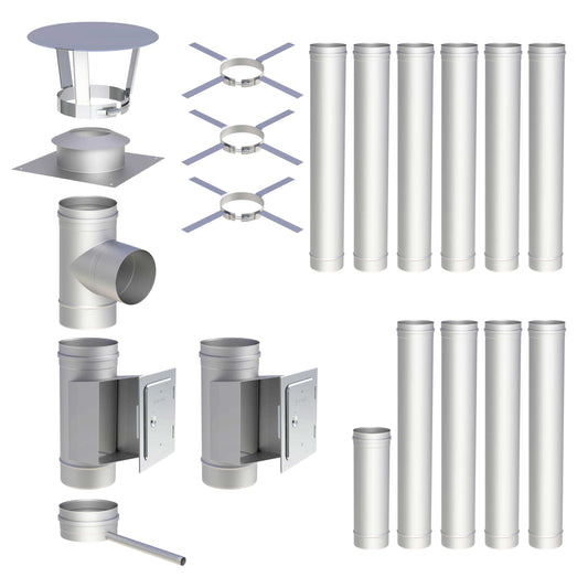 Edelstahlschornstein Bausatz Einwandig 11,9 m - Ø200 mm - 0,6 mm - V4A, V2A -  Sanierungsbausatz einwandig Abgasrohr Sanierung EW-FU Jeremias