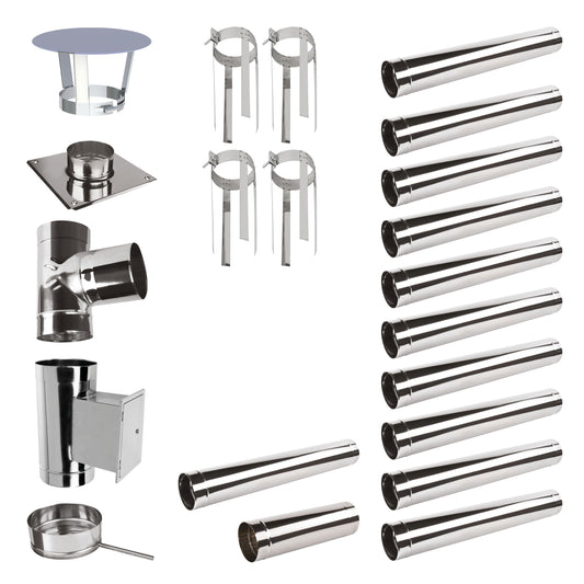 Edelstahlschornstein Bausatz Einwandig 12,5 m - Ø200 mm - 0,6 mm Sanierungsbausatz einwandig Abgasrohr Sanierung