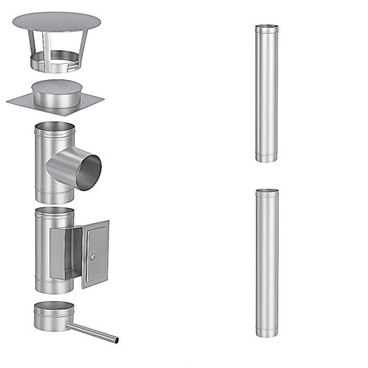 Edelstahlschornstein Bausatz Einwandig 3 m - Ø130 mm - 0,6 mm - V4A, V2A -  Sanierungsbausatz einwandig Abgasrohr Sanierung EW-FU Jeremias