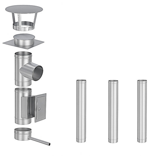 Edelstahlschornstein Bausatz Einwandig 4 m - Ø130 mm - 0,6 mm - V4A, V2A -  Sanierungsbausatz einwandig Abgasrohr Sanierung EW-FU Jeremias